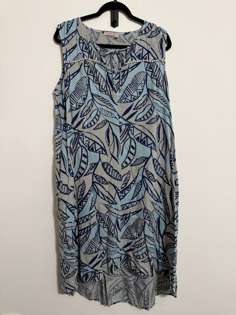 fresh produce Blue and Navy Leaf-Print Midi Dress